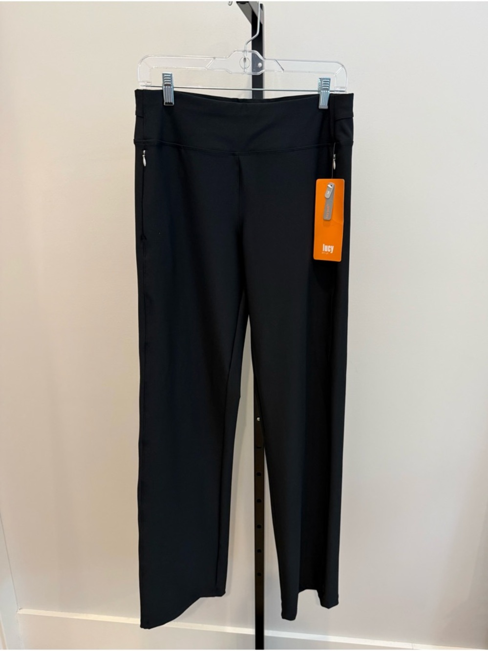 Lucy Black Straight-Leg Athletic Pants with Zip Pockets Medium Tall